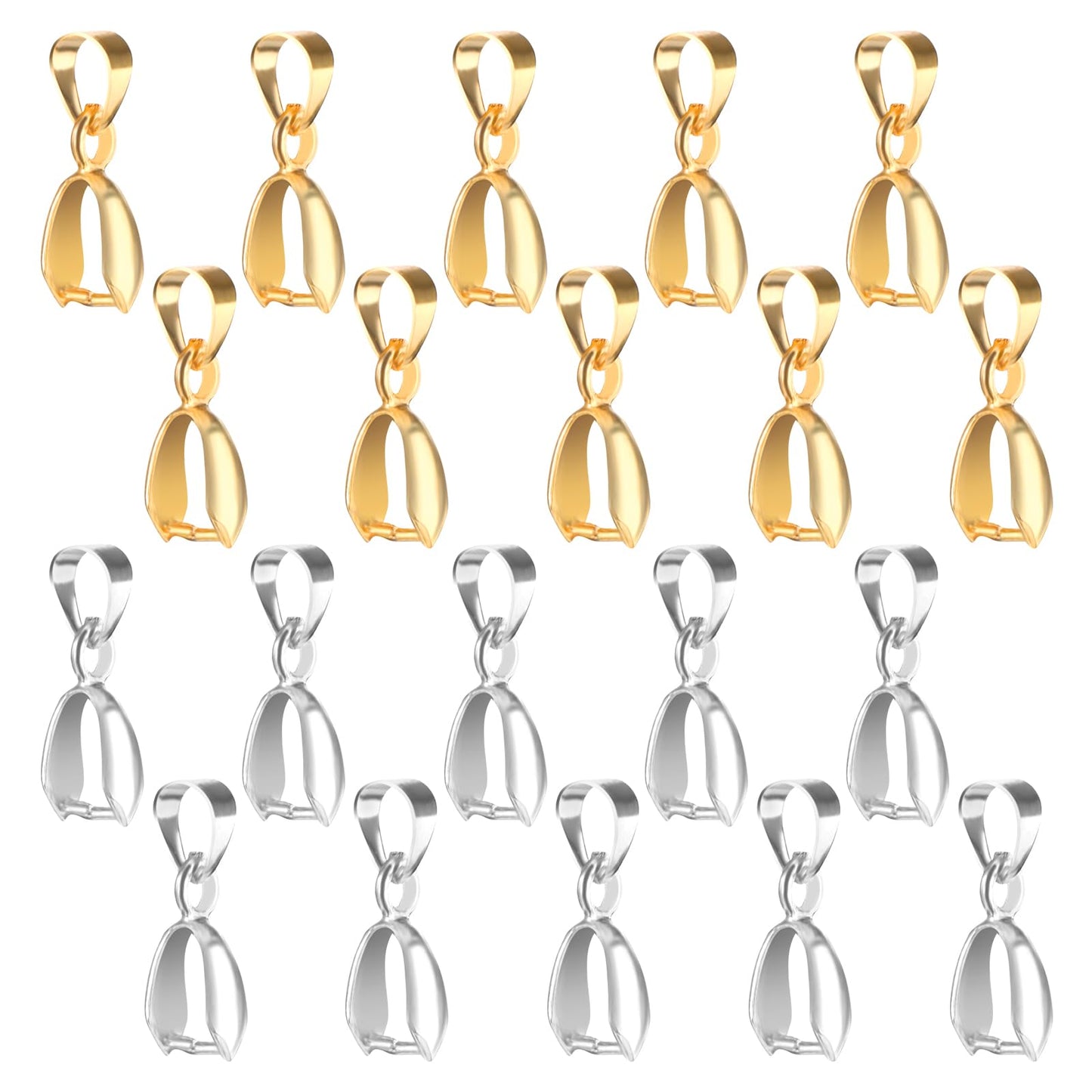 40 PCS Pinch Bails for Jewelry Making, Metal Pendant Clasp Hypoallergenic Silver Gold Bail Connector with Loop, Charm Clasp Necklace Pinch Bails for Pendants Buckles DIY Craft