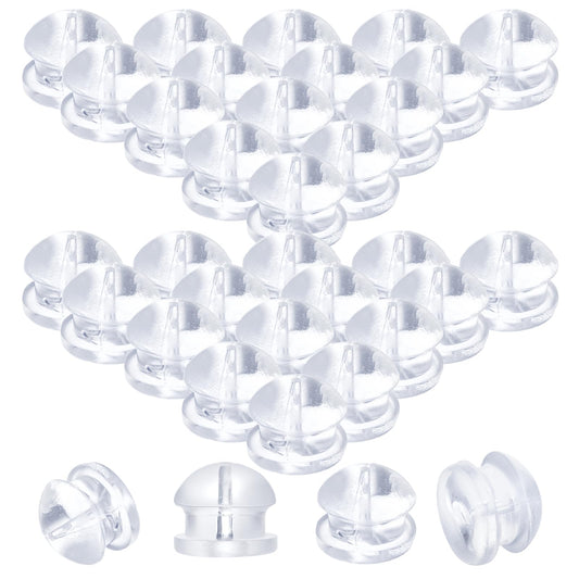 100PCS Plastic Earring Backs Clear Safety Backs, Hamburger Shaped Stud Secure Locking Stopper, Hypoallergenic Soft Comfort for Adults and Kids (Hypoallergenic Earring Safety Backs)