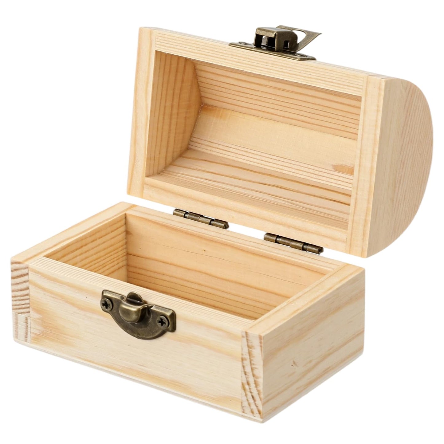 Chsoejuf Unfinished Wood Box Curved Lid Hinged Pine Chest 3.5x2.1x2.4in