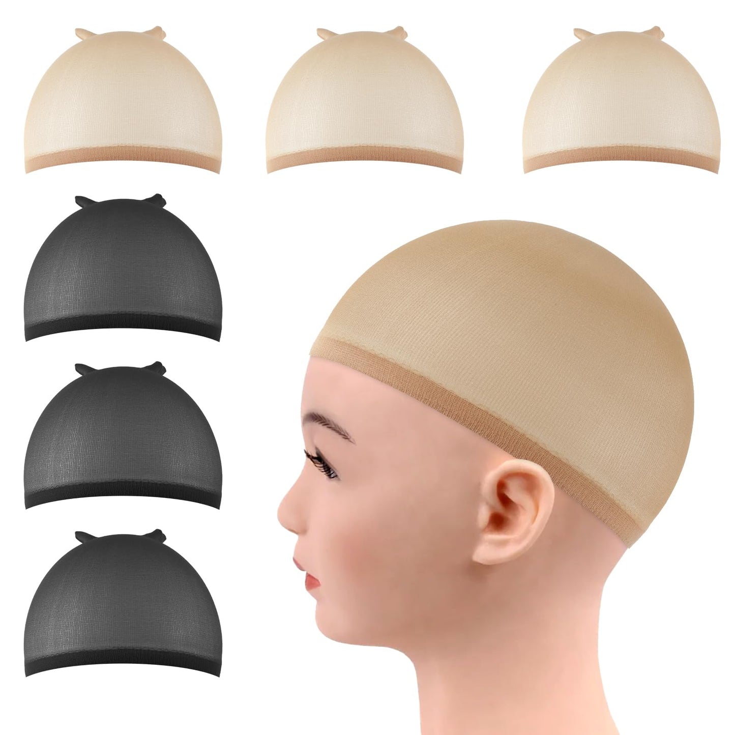 Tyqour 6 Pcs Cap Wig, Wig Cap for Women, Wig Caps Bulk for Lace Front Wig Wig Cap Natural for Halloween Party Adult Costume Accessory(Nude, Black)