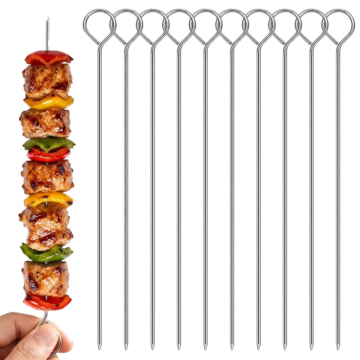 Ouligay 30Pcs Metal Skewers for Kabobs 7.68 Inch Skewers for Grilling