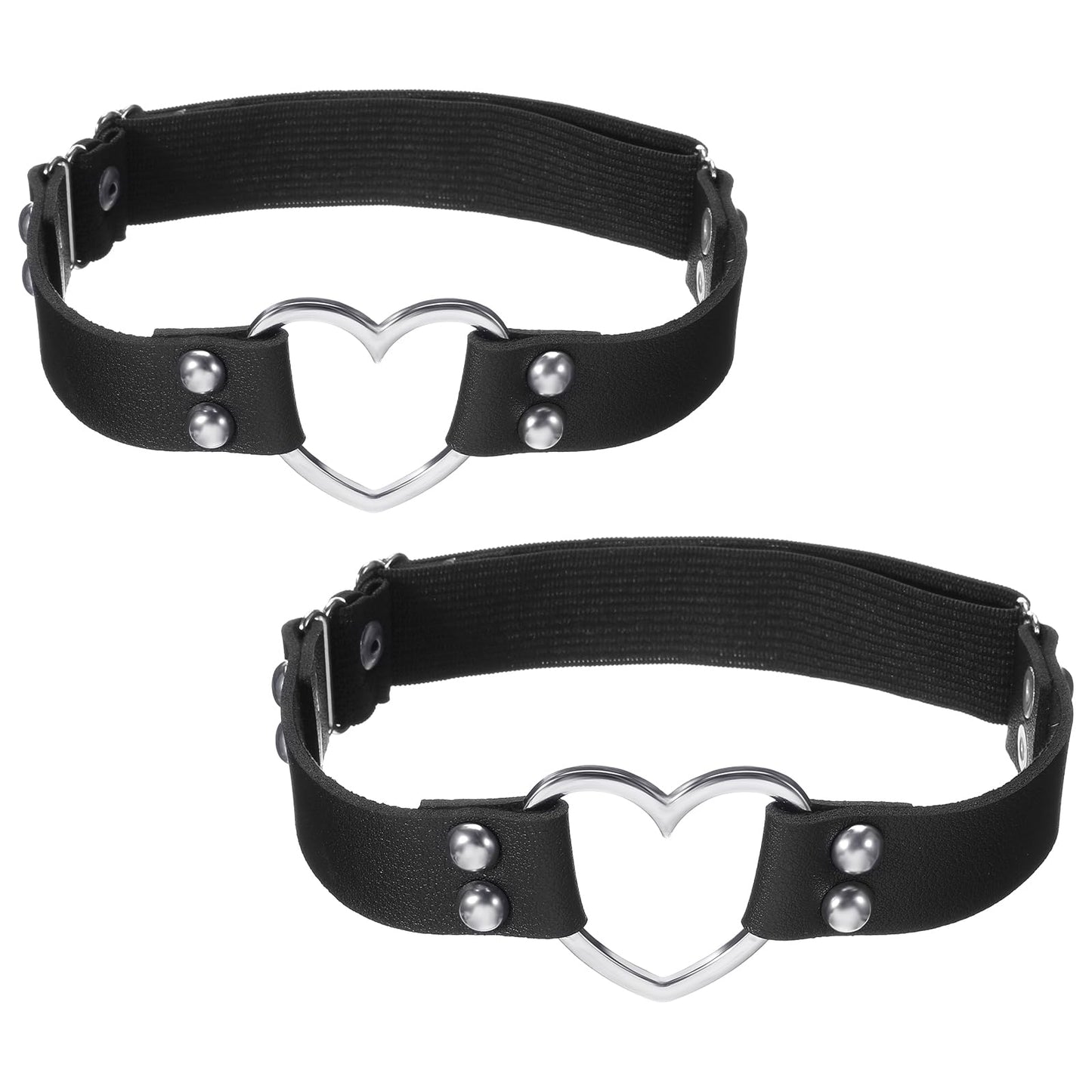 2 PCS Leg Garters for Thigh Black PU Leather Heart Garters Belt Elastic Punk Rock Thigh Straps Adjustable Rock Heart Gothic Leg Suspender Belts for Women Cosplay Spike Party Music Festival