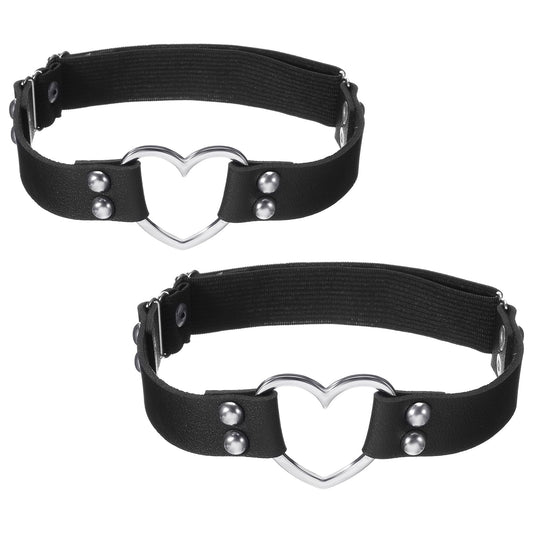 2 PCS Leg Garters for Thigh Black PU Leather Heart Garters Belt Elastic Punk Rock Thigh Straps Adjustable Rock Heart Gothic Leg Suspender Belts for Women Cosplay Spike Party Music Festival