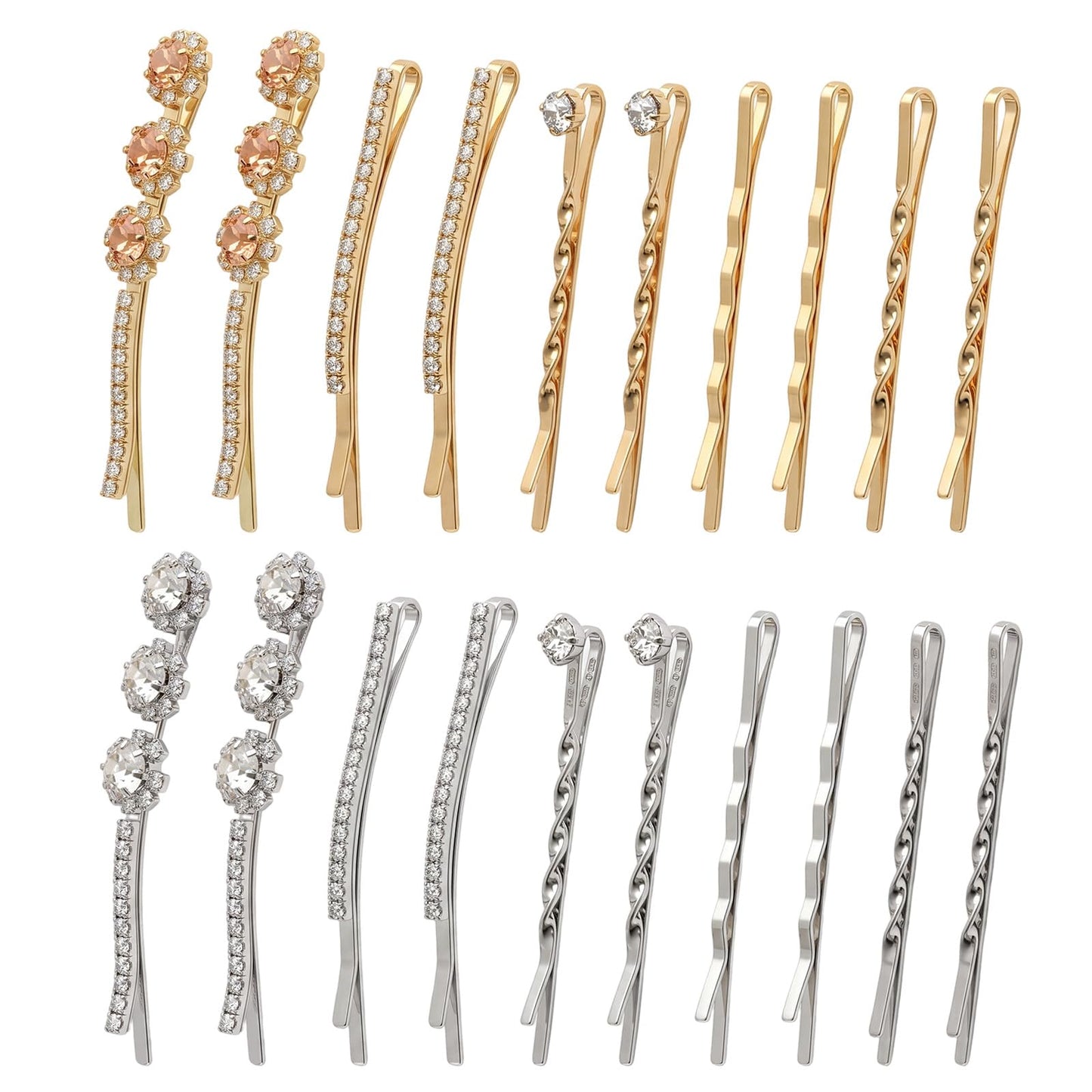 Chsoejuf 20PCS Sparkly Rhinestone Bobby Pin 5 Elegant Designs Hair Pins Kit