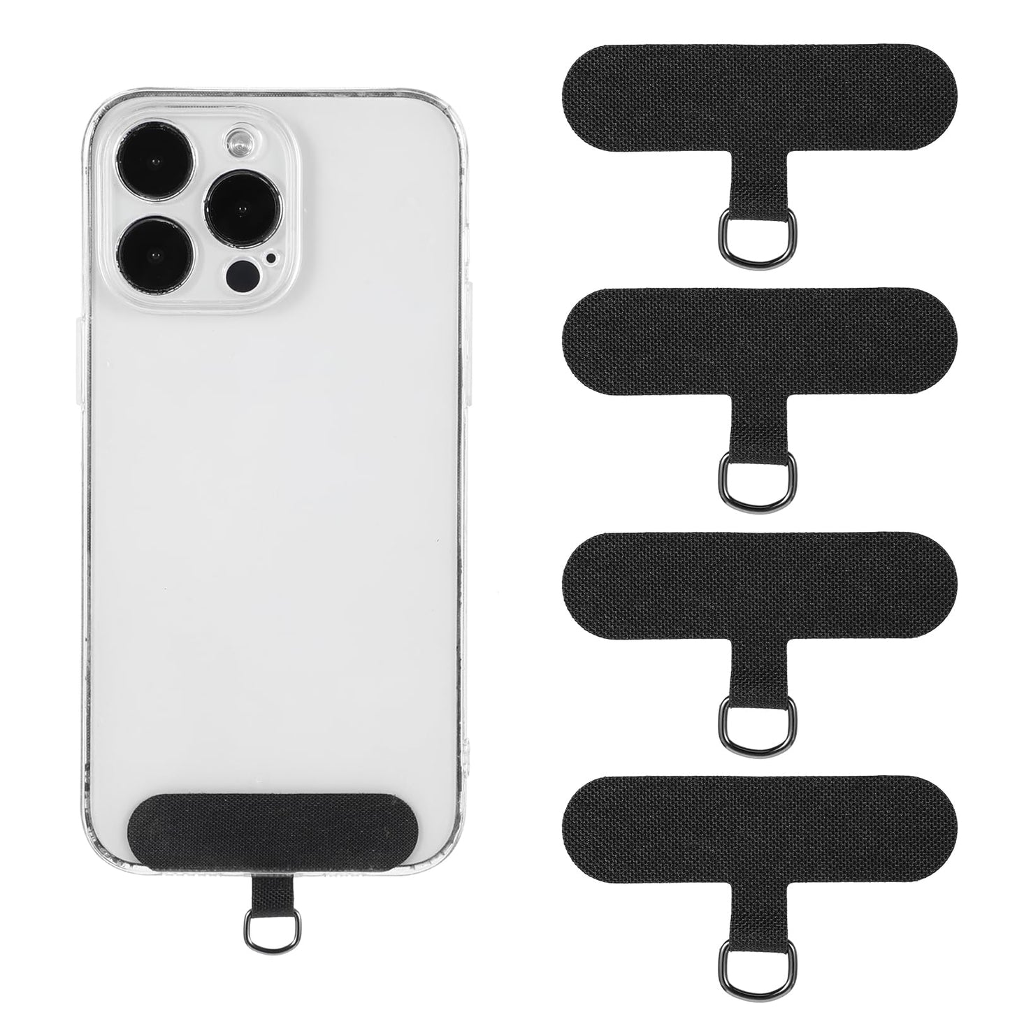 Bremorou 4 Pack Phone Tether Tab, Universal Phone Lanyard Patch, Phone Strap Replacement Part for All Full Phone Cases, Durable and Reliable Phone Accessories (Black)