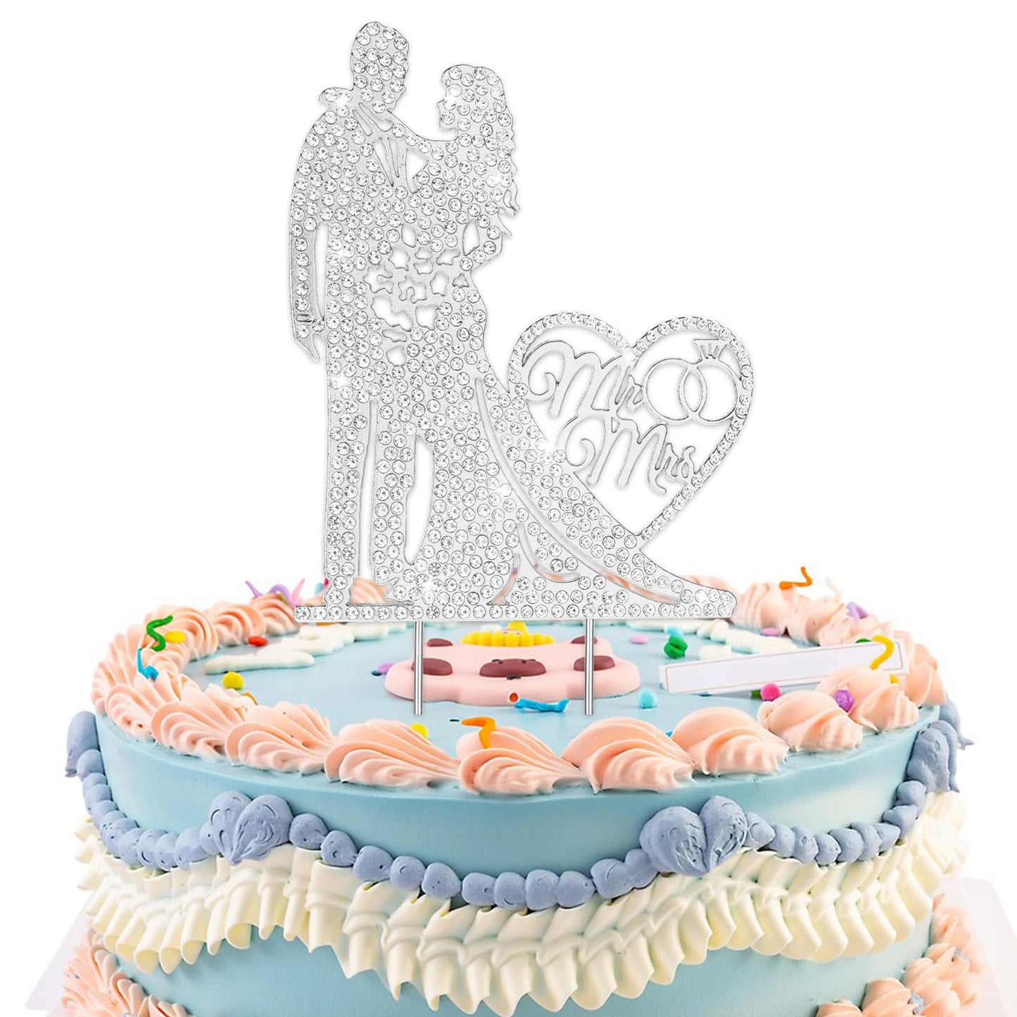 Ymapinc Elegant Wedding Cake Topper Bride and Groom,Rhinestone Metal Mr & Mrs Cake Topper, Personalized Mr and Mrs Sign Bridal Shower & Wedding Decorations.