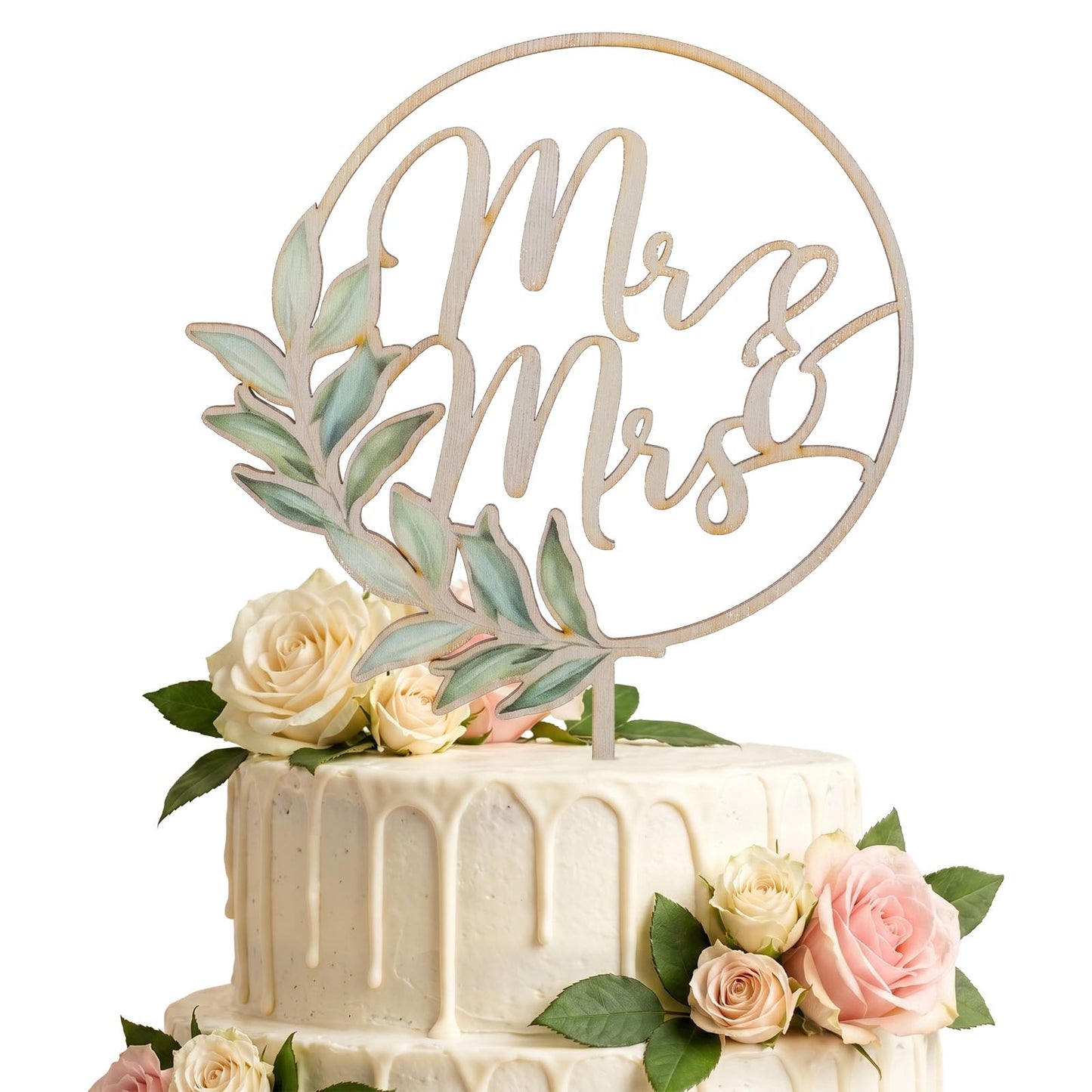 Chsoejuf 7.9" Mr and Mrs Cake Topper Rouund Wood Wedding Cake Toppers