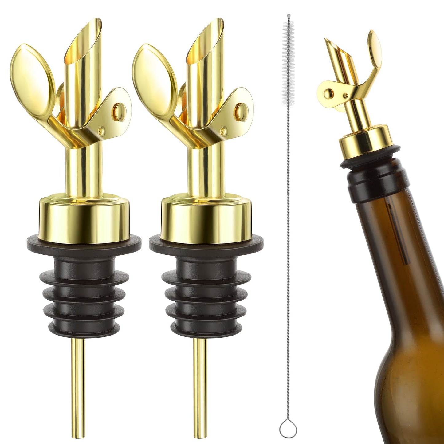 Mabor 2pcs Olive Oil Pourer, Bottle Pourers(Gold)-Self-Closing Design,Food Grade Material,Bottle Pourers for Olive Oil,Oil Pourer Spout,Speed Pourers for Pours Liquid,Wine,Vinegar