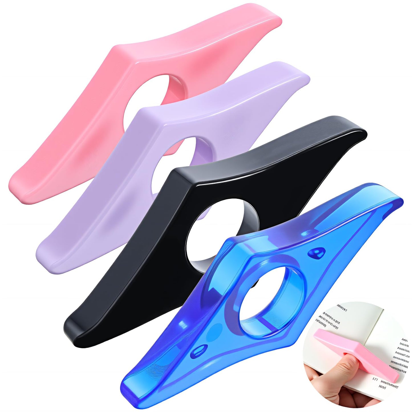 Nogeqi Pack of 4 Book Page Holders Thumb Book Holder Book Page Holder for Books Reading Accessories, Book Page Holder Gifts for Readers, Book Lovers and Teachers (4 Colours)
