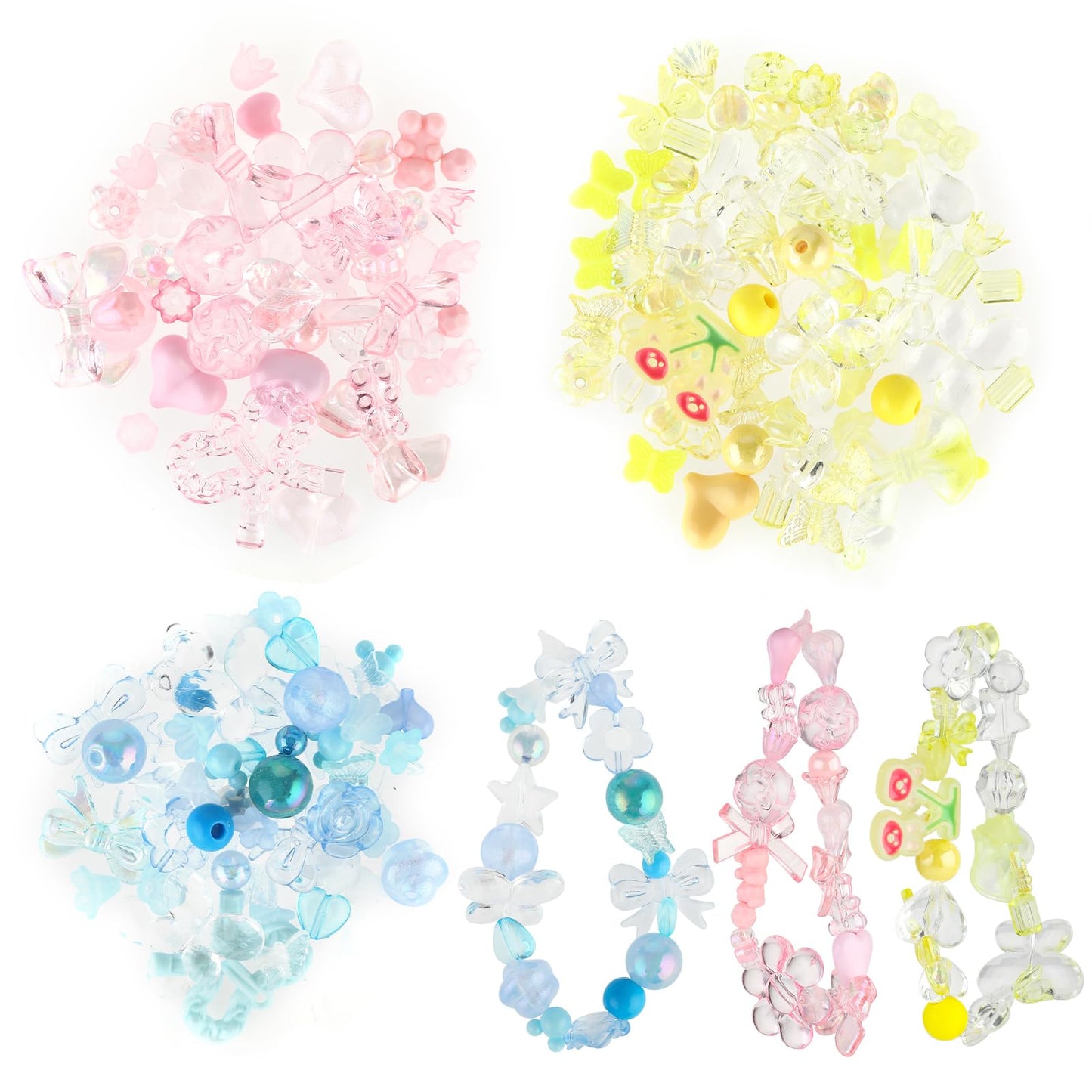 150~210PCS Acrylic Beads, Acrylic Cute Assorted Beads for Jewelry Making, Pastel Beads Cute Charms for Bracelets, Aesthetic Beads Flower Star Acrylic Beads for Bracelets Jewelry Making DIY Crafts