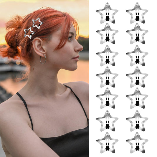 100 PCS 1.22" Star Clips Snap Star Hair Accessories Silver Metal Non Slip Star Clips for Hair, Star Barrettes 2000s Y2k Star Hairclips for Women Girls Star Hair Clip(Silver)