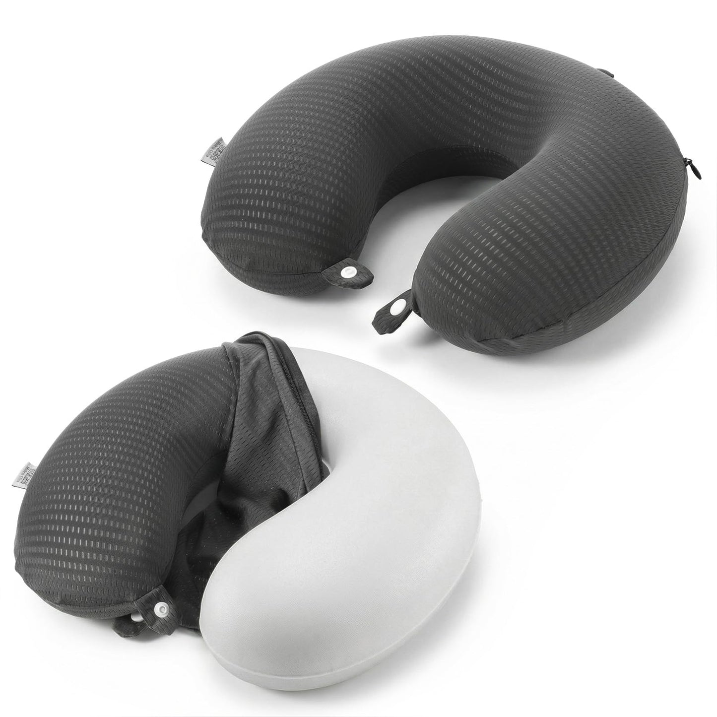 Ouligay 2 PCS U Shaped Neck Pillow Cover Ice Silk Travel Pillow with Zipper Replacement Airplane Pillow Cover Washable Soft Travel Pillow Case Coverwith Double Snap Dark Gray