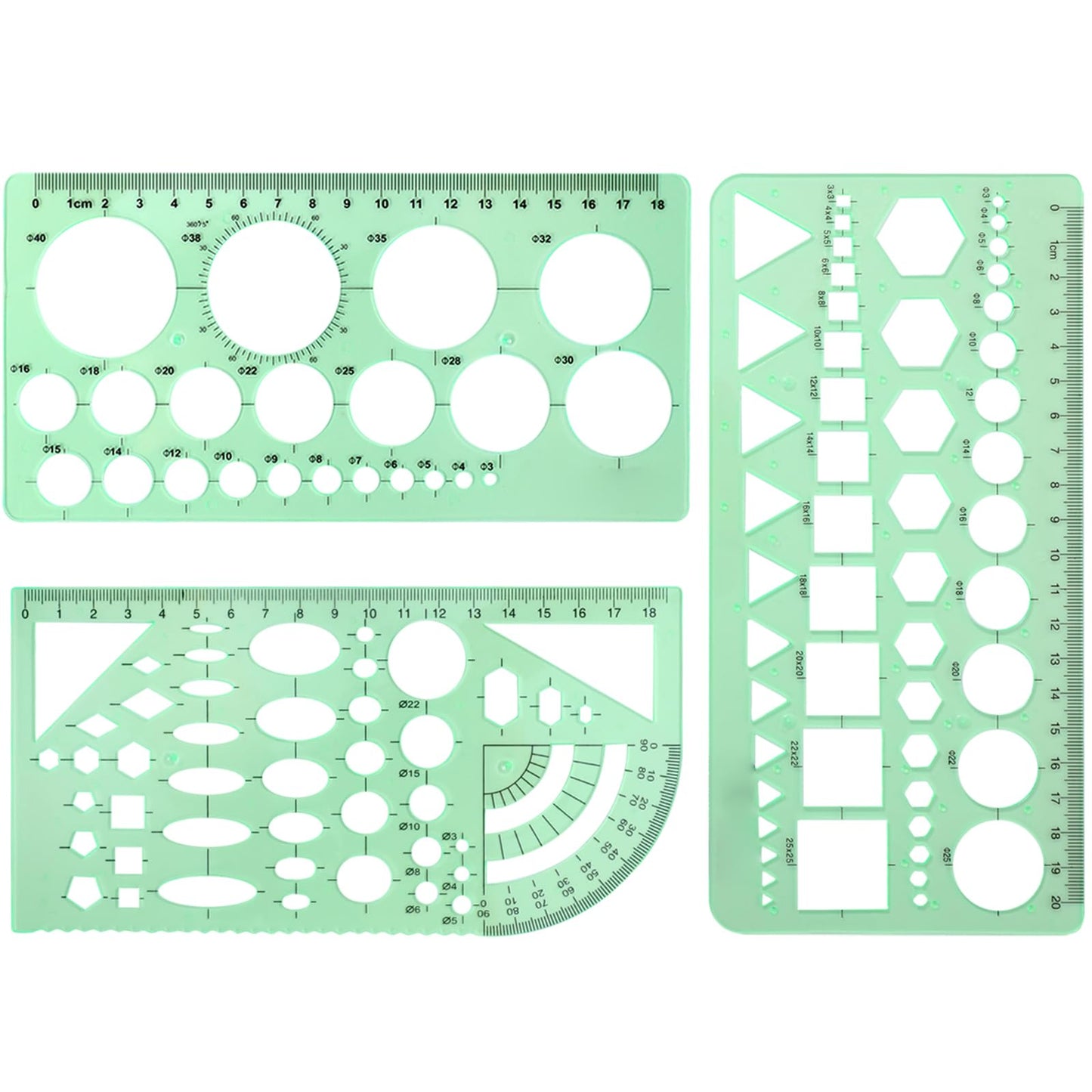 3PCS Green Circle Stencil, Organic Chemistry Stencil Circle Drawing Tool Ruler Clear Green Geometric Drawings Templates Rulers for Office Home Studying Building Design Curve Drawing(4303, 4306, 4315)