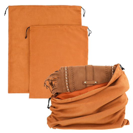 2 Pack Dust Bags for Handbags 2 Sizes Premium Suede Dust Cover Storage Bags with Drawstring for Handbag Storage Purse Dust Bags for Storage Flannel Purse Storage Bag for Travel and Home Use (Brown)