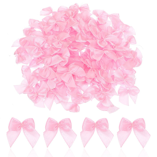 100 Pcs Mini Pink Satin Ribbon Bows 1 Inch Mini Pink Bows for Crafts Flowers Craft Satin Ribbon Bows for DIY Gift Wrapping Wedding Sewing Scrapbooking and Hair Accessories