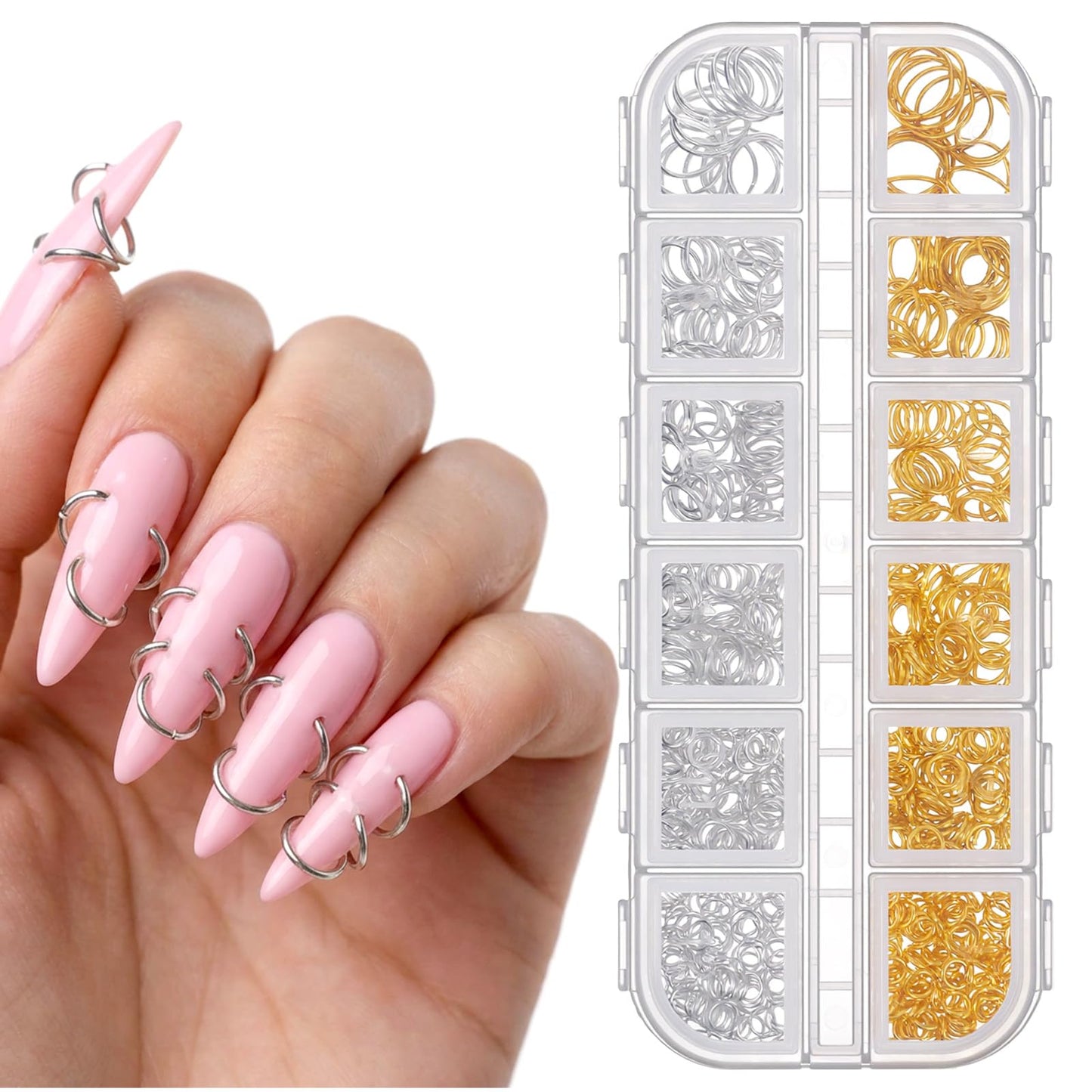 Chsoejuf 660PCS Piercing Ring Nail Charms Mini Gothic Punk Open Jump Rings
