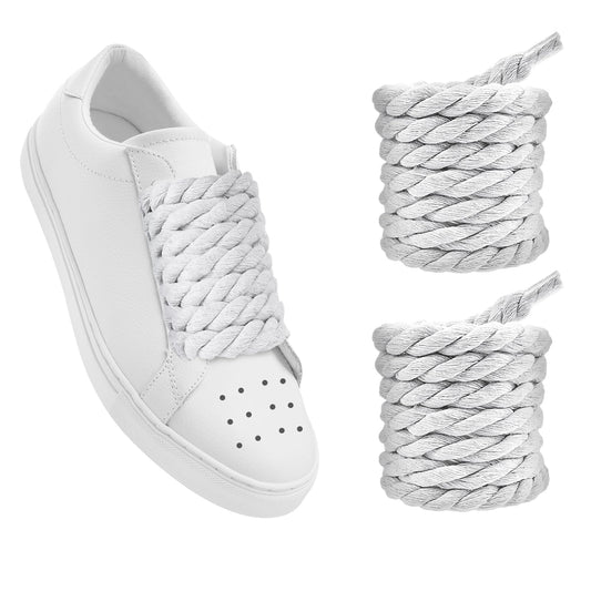 Teaaha 59" Length Rope Shoe Laces 10mm Round Thick Rope Shoelaces Replacement Rope Laces Cotton Chunky Twisted Lace Replacement Strings for A F-1 Sneakers(White)
