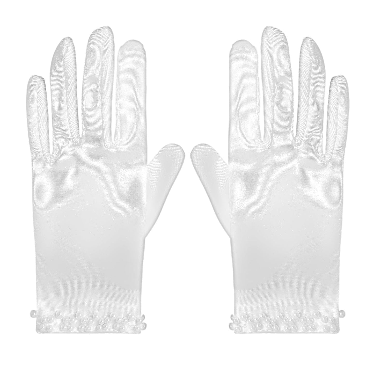 Tyqour Satin Pearl Bridal Gloves, Short Wedding Gloves, Tea Party Gloves for Women, Dress Gloves for Women and Girls for Wedding Opera Dinner Party Dance