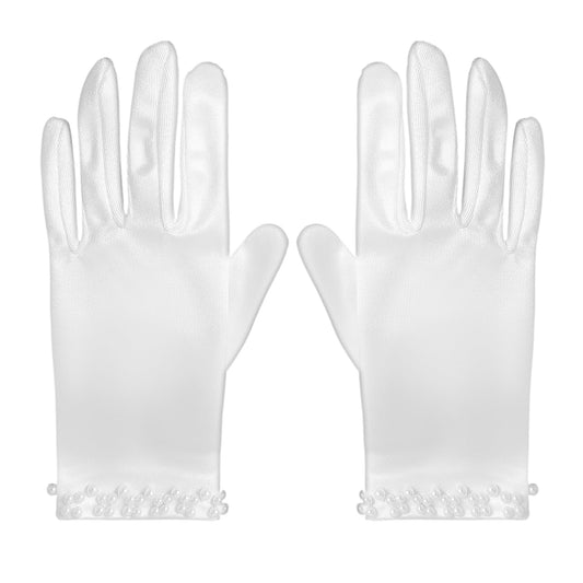 Tyqour Satin Pearl Bridal Gloves, Short Wedding Gloves, Tea Party Gloves for Women, Dress Gloves for Women and Girls for Wedding Opera Dinner Party Dance
