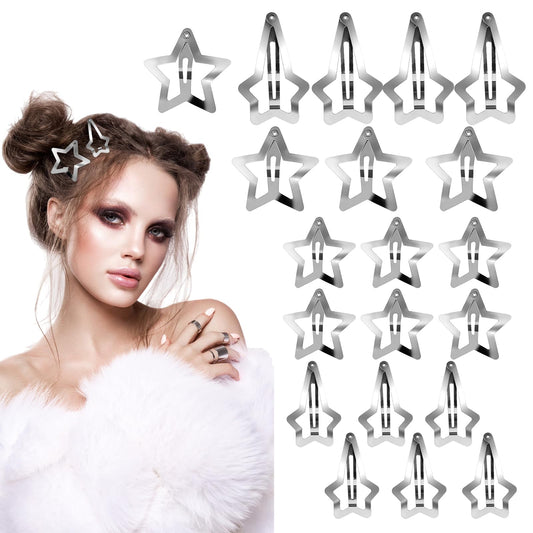 20pcs Silver Star-Shaped Clips,2 Styles of Y2k Hair Accessories Stars,Metal Star Hair Clip,Cute Star Hair Accessory,Snap Hair Clips for Women,Stars Styling Barrettes for Girls
