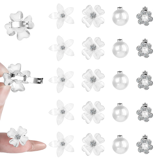 20Pcs Mini Clips for Hair, Mabor White Flower Hair Clips with Rhinestone Cute Hair Pins Decorations Small Flower Hair Clips for Wedding Hair Barrettes Bridal Hair Accessories for Girls Women