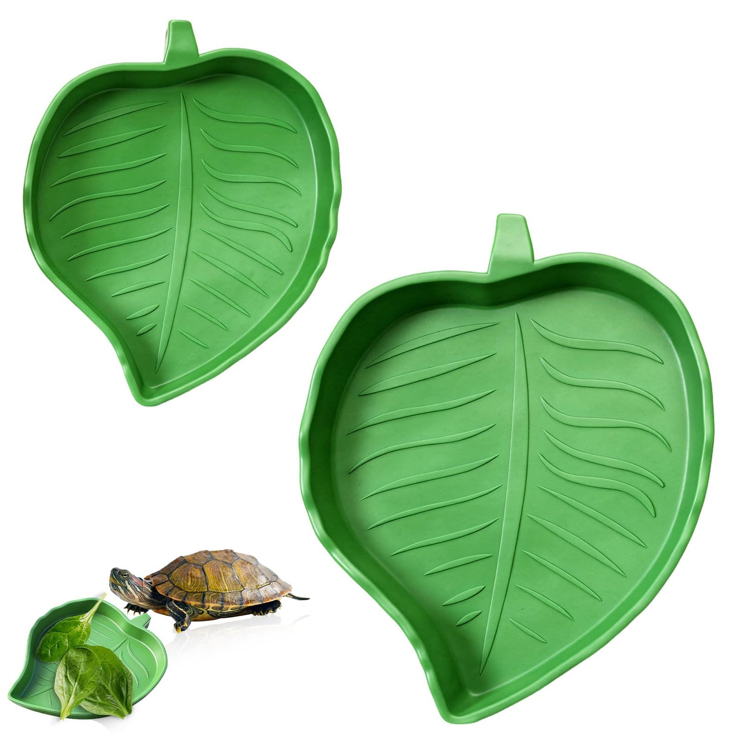 Xindojuz 4 PCS Leaf Reptile Water Dish, Reptile Water Bowl, Tortoise Habitat Accessories, Bearded Dragon Water-Bowl, Pet Food Feeding Plate for Turtle Small Snake Lizard Gecko, 2 Sizes
