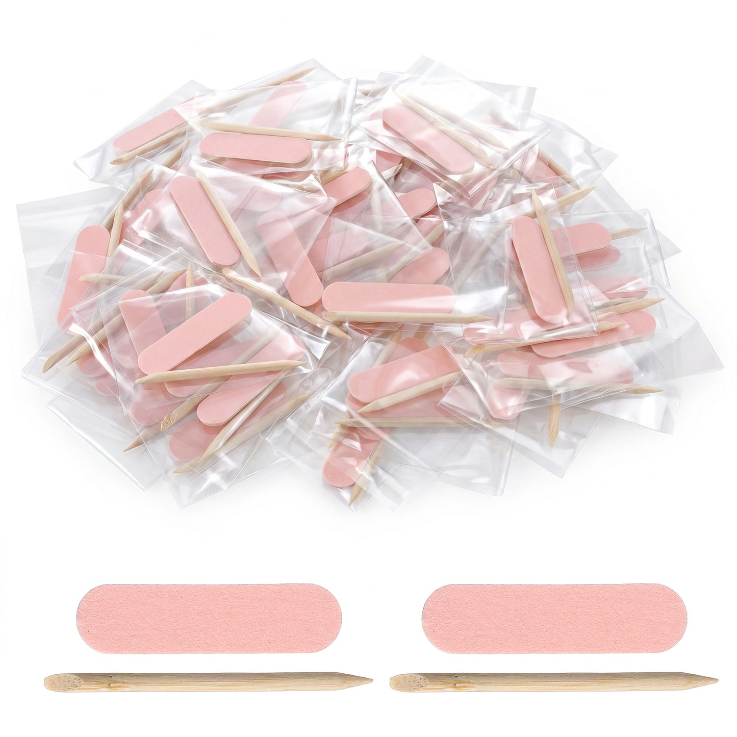 RAHHLIZS 60 Sets Disposable Manicure Kit with Mini Nail Files Double Sided Wooden Cuticle Pusher Sticks Individually Package Pink Nail Tool Kit Manicure Pedicure Cleaner Tools for Salon Home