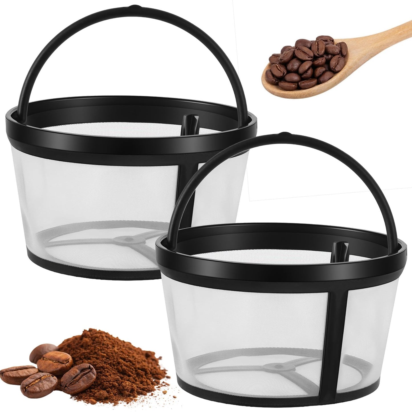 Sorcristy 2PCS Reusable Coffee Filters, 4-6 Cup Coffee Filters Nylon Mesh Filter Basket with Handle for Makers and Brewers