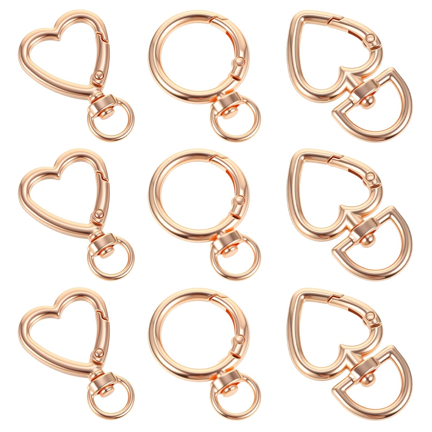 Xinjoduz 9 PCS Gold Carabiner Keychain, Heart Shaped Carabiner Clips Spring Clasps for Purse, Small Key Rings Hooks Replacement for Car Keys Purse Wrist Strap Closure Shoulder Bag as Valentine Gift