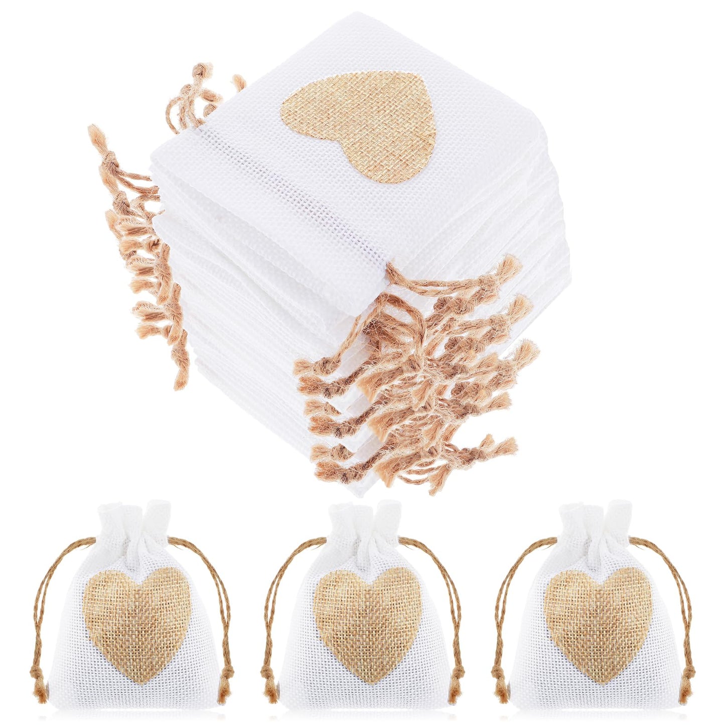 Teaaha 10PCS Hessian Bags, Heart Cotton Bags Drawstring Hessian Bags Small with Drawstring Burlap Gift Bag for Jewelry, Makeup, Valentine's Day, Baby Shower, Party, Wedding, Birthdays