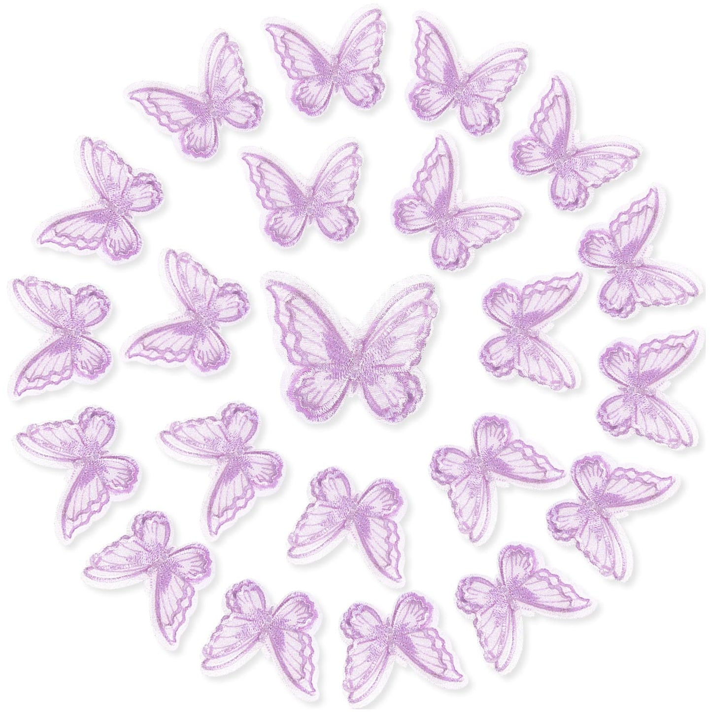 20 PCS Purple Fabric Butterflies, Double Layers Organza Butterfly Lace Fabric, Butterfly Lace Patches, Embroidery Butterfly for Wedding Bride Sewing Craft Accessories Women Dress Decoration (Purple)
