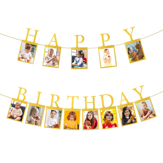 Tyqour 13pcs 1st Birthday Photo Banner Happy Birthday Banner First Birthday Decorations Golden Birthday Party Decorations With Rope And Plastic Pin Party Backdrop For Baby Shower First Birthday Party