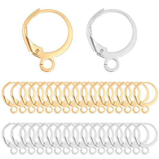 100 Pcs Leverback Earring Hooks Stainless Steel Round Lever Back Clasp Hoop French Ear Wire Leverbacks Hook Hypoallergenic Dangle Tarnish Resistant Gold Lever Back Earring Hooks for Jewelry Making