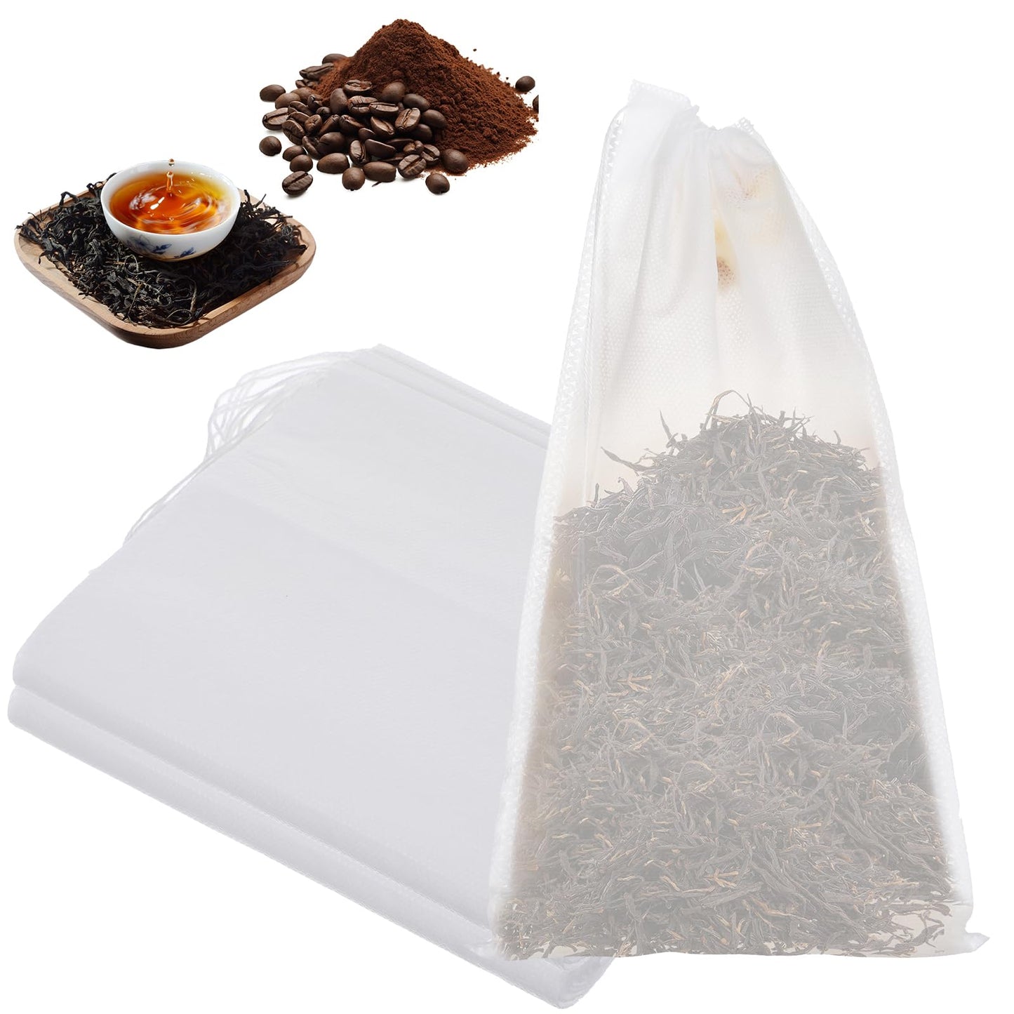 Nogeqi Pack of 30 Reusable Non-Woven Fabric Tea Bags for Loose Tea, Natural Cotton Bags with Drawstring, Spice Bags for Cooking, Tea Bags for Self-Filling for Spices, Soap, Coffee, Tea