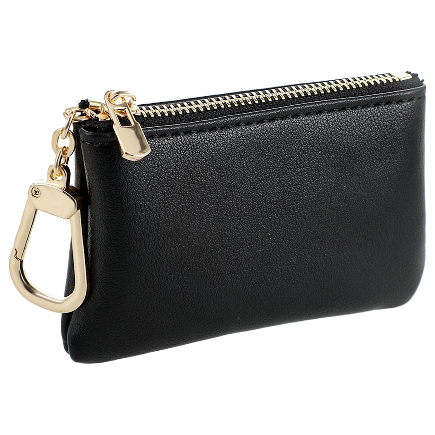 Leather Coin Purse with Key Chain Black Leather Coin Pouch with Zipper Change Card Holder with Zipper Black Keychain Wallet Compact Key Chain Coin Purse for Women and Men