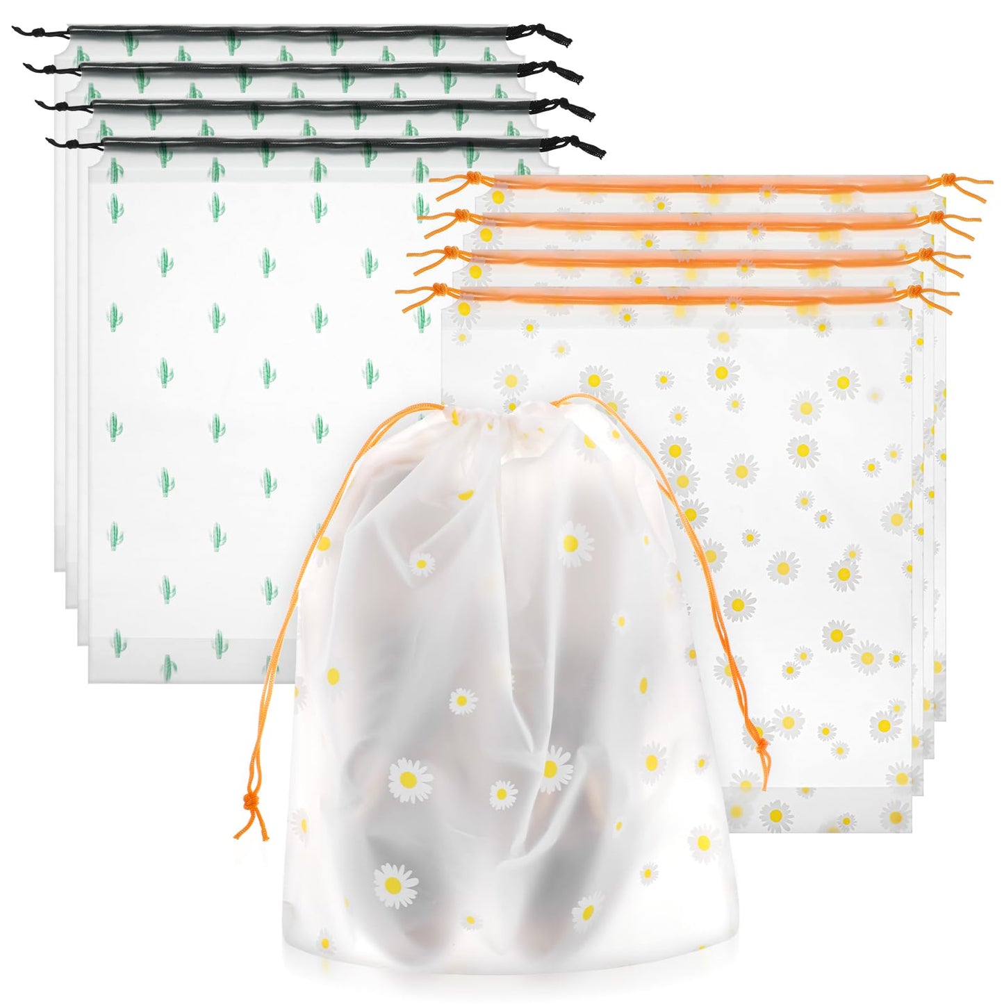 Travel Shoe Bags 8 PCS Clear Shoes Storage Bag with Drawstring Chrysanthemums Cactus Pattern Drawstring Cosmetic Bag Waterproof Travel Storage Bags Dust Bags for Packing Clothes (13.8×11.8 inches)