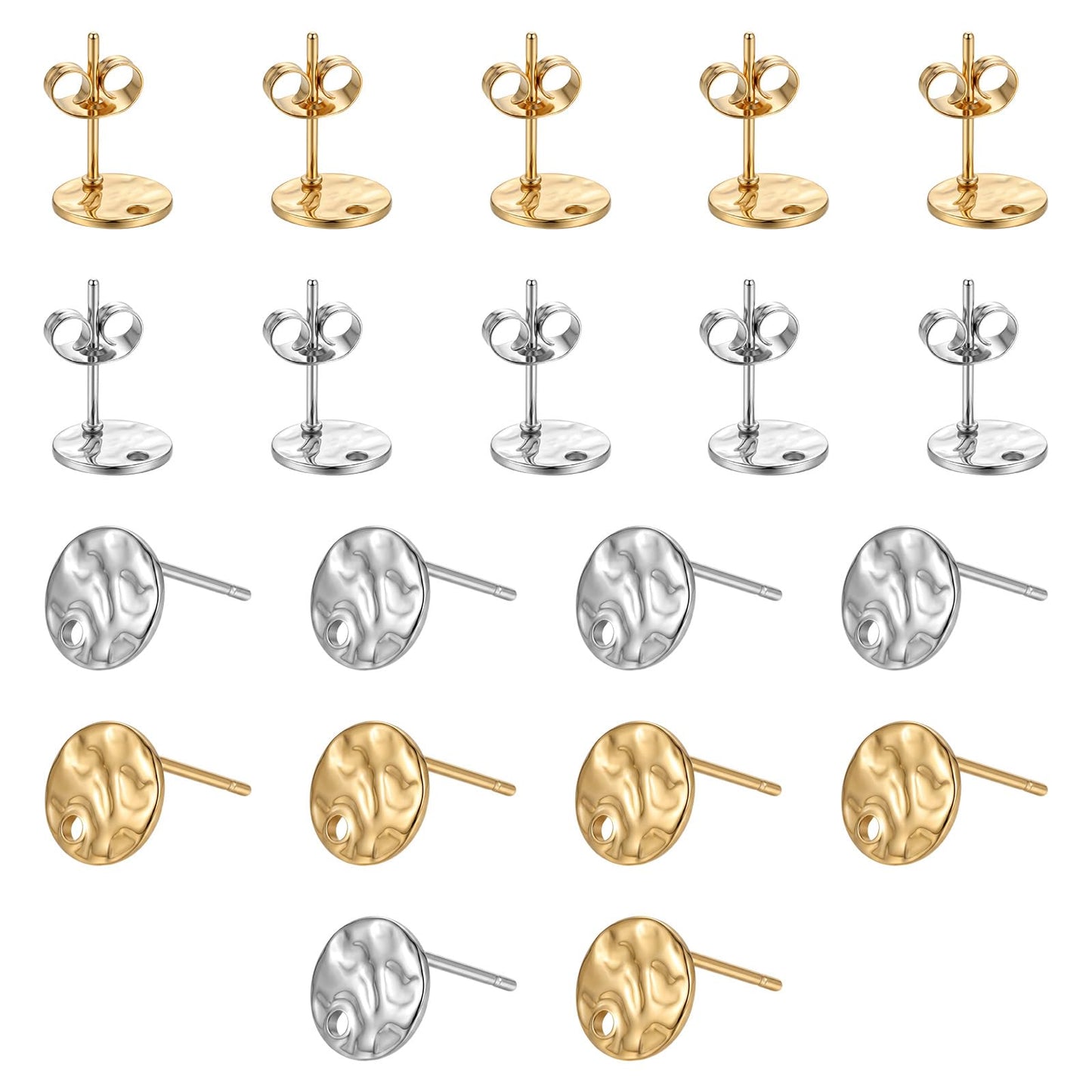 Chsoejuf 20 Pair Flat Back Post Earrings for Women Threadless Earring Posts