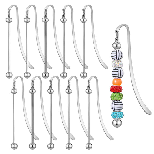 10 PCS Beadable Bookmarks, DIY Metal Bookmarks Craft Jewelry Pendant Charm Gift for Student Teacher Birthday Supplies Creative Crafting Personalized Reading Experience (Silver)