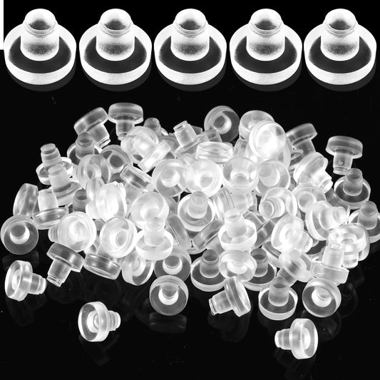 100 PCS Glass Table Top Bumpers with Stem Glass Table Rubber Grippers Clear Rubbe Bumper Anti Collision Slip Spacers Patio Tables Spacers for Furniture Cabinet (0.47“× 0.43”)