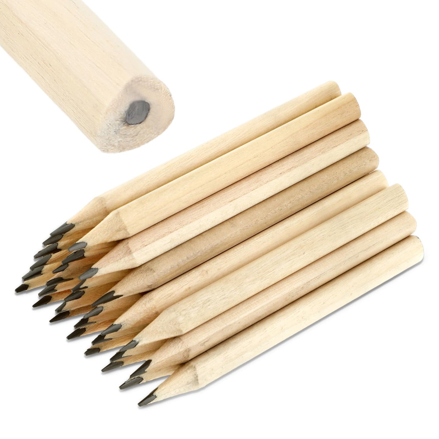 Bremorou Pack of 30 mini pencils, wooden pencils, short hexagonal pencils, 9.5 cm