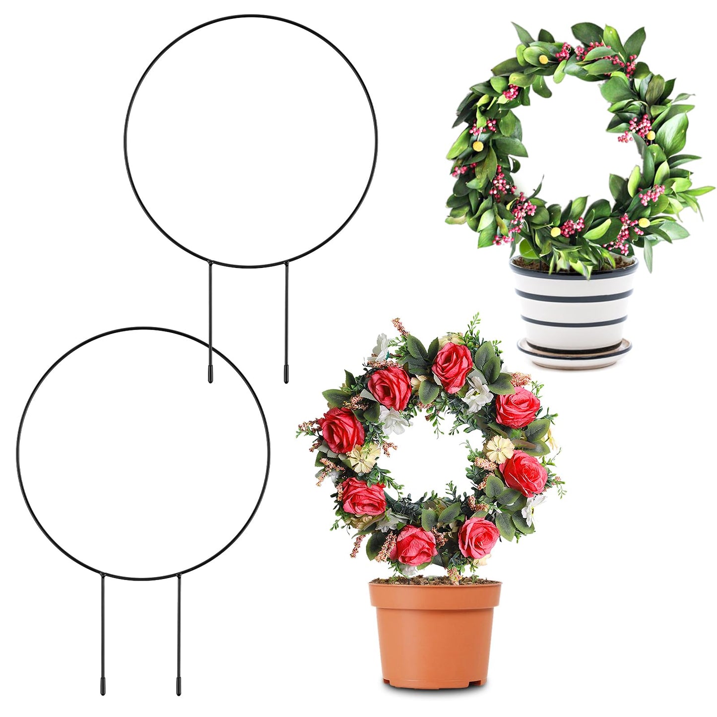 2 Pack Round Trellis 13" Circle Trellis For Climbing Plants Indoor Black Metal Plant Trellis Plants Climbing Holder Rack Indoor Plant Trellis For Potted Plants Flowers Garden Stem Vines Indoor