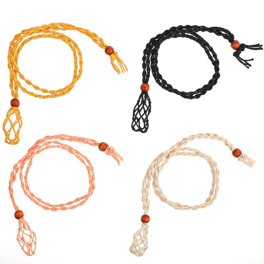 Teaaha 4 PCS Crystal Holder Necklace, Empty Crystal Stone Holder Adjustable Necklace Crystal Holder Cage Hand-Woven Pendant Necklace Cage Cord Rope for Necklace Bracelet DIY Jewelry Crafts Making