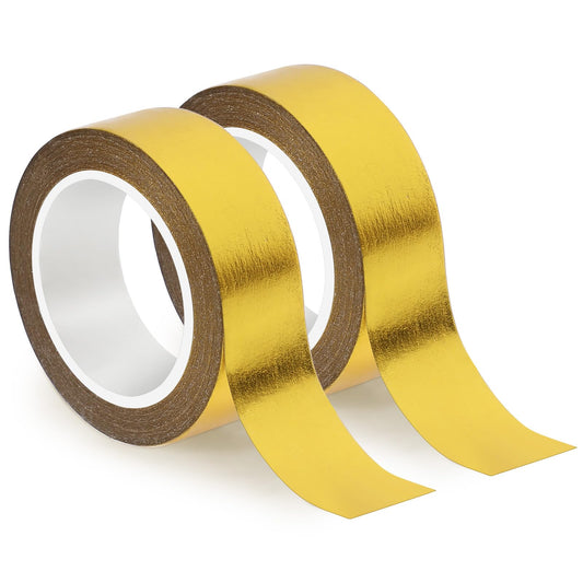 2 Rolls Gold Washi Tape Metallic Color 3/5 Inch Wide and 66 Ft Long Total Foil Gold Wall Tape Stickers, Low Tack Self Adhesive Shiny Decorative Tape for DIY Crafts Graphic Arts and Home Decor