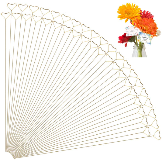 Teaaha 40PCS Flower Place Card Holders - Metal Wire Heart Loop Photo Holders, Gold Heart Table Name Number Holders for Weddings, Baby Showers, Parties, and Decorations