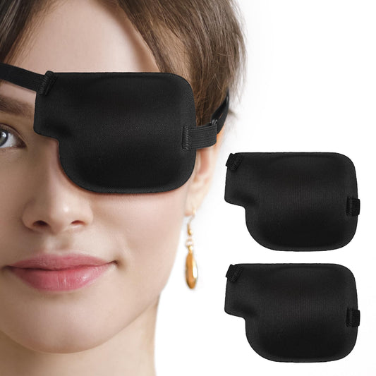 Tyqour 2pcs Medical Eye Patches for Adults Kids Left Eyes, Pirate Eye Patch, 3D Adjustable Eyepatch for Adults Eye Patch for Lazy Eye(Black, Left Eyes)