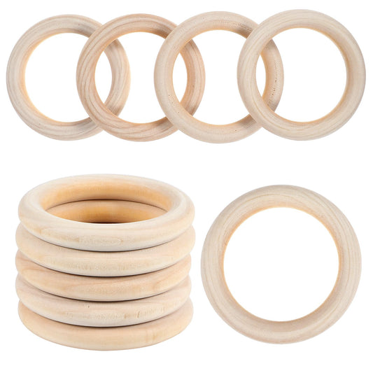 10Pcs 70mm Natural Wooden Rings for Crafts, Unfinished Solid Curtain Wood Hoops, Wooden Loops Rings Pendant Connectors for DIY Arts Accessories, Jewelry Making, Home Decor