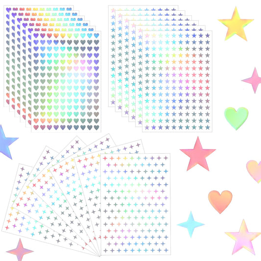 1772PCS Star Tiny Stickers Self-Adhesive Holographic Stickers,Glitter Foil Cute Five Pointed Star Heart Sparkly Sticker for School Home DIY Office Classroom Kids Reward