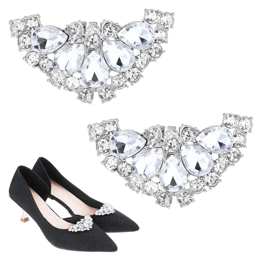 2 Pcs Rhinestone Shoe Clips Crystal Bridal Shoe Buckles Clips Elegant Crystal Sparkling Heels Shoe Buckle Accessories Detachable Rhinestone Shoes Jewelry Decoration for Women Dress Shoes Silver