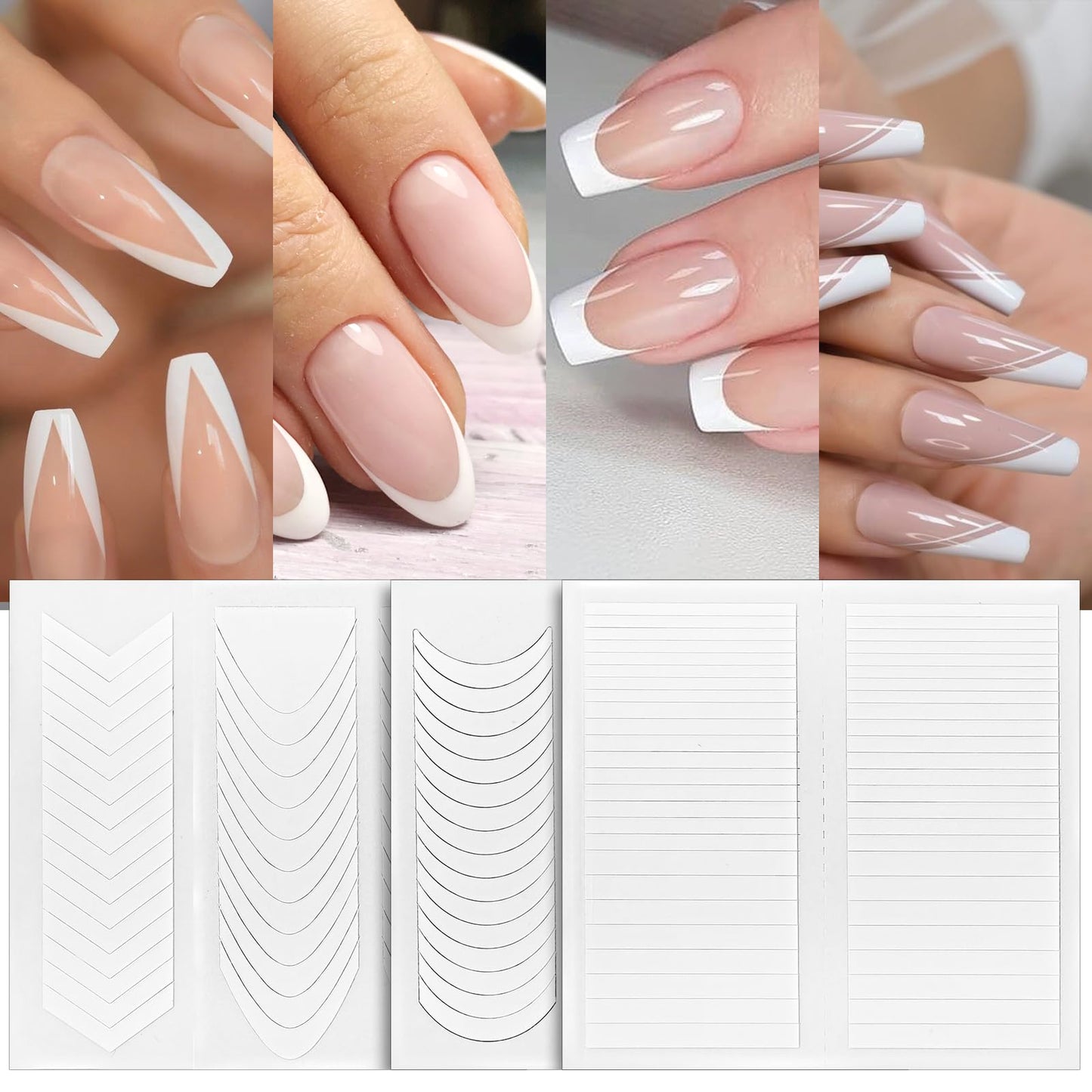 Teaaha 1638 PCS French Manicure Stickers, French Tip Nail Stickers, French Tip Guides 4 Designs French Nail Sticker for Nails Self-Adhesive Nail Art Tips Guides for DIY Decoration Stencil (36 Sheets)