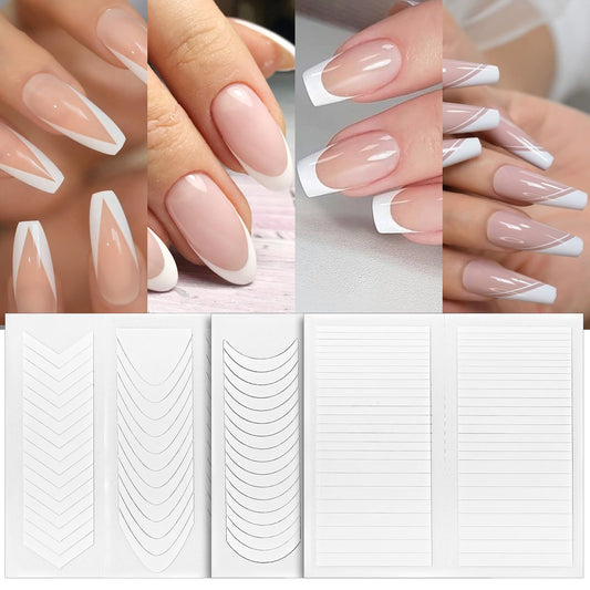 Teaaha 1638 PCS French Manicure Stickers, French Tip Nail Stickers, French Tip Guides 4 Designs French Nail Sticker for Nails Self-Adhesive Nail Art Tips Guides for DIY Decoration Stencil (36 Sheets)